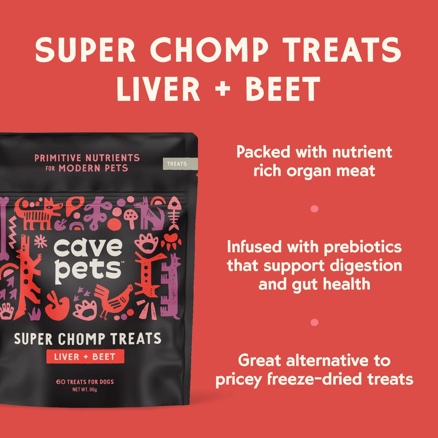 Cave Pets Super Chomp Treats: Liver + Beet (60 servings)