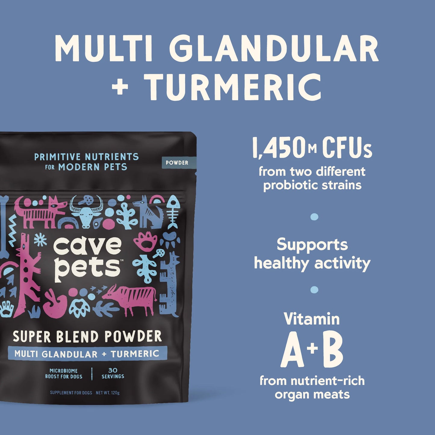 Cave Pets Super Blend Powder: Multi Glandular + Turmeric (30 servings)